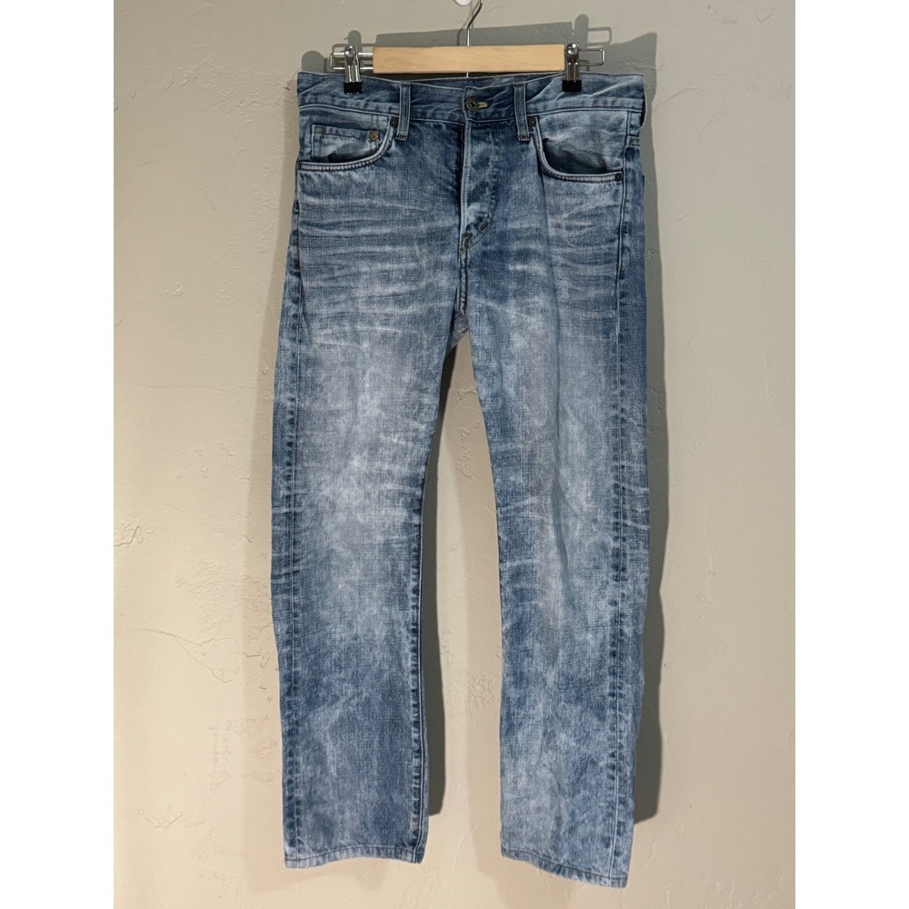 h&m &denim straight regular waist jeans 31/32 light acid wash button fly